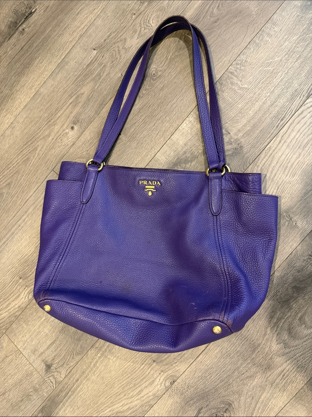 Prada Purple Leather Vitello Double-Handle Tote with Gold Hardware